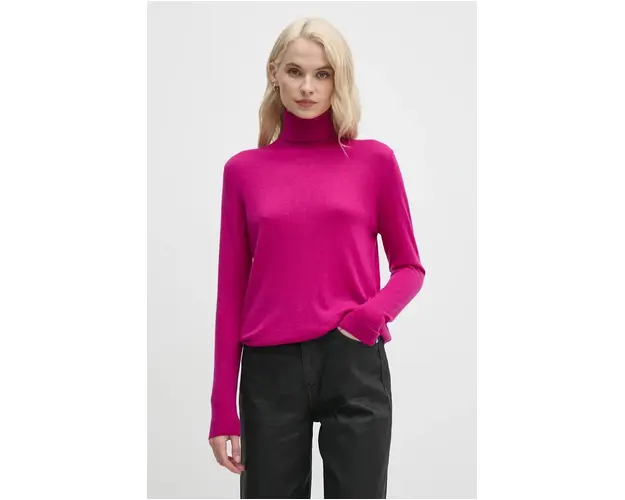 United Colors of Benetton pulover femei, culoarea roz, light, cu guler, 11AHD203A