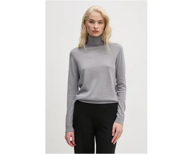 United Colors of Benetton pulover femei, culoarea gri, light, cu guler, 11AHD203A