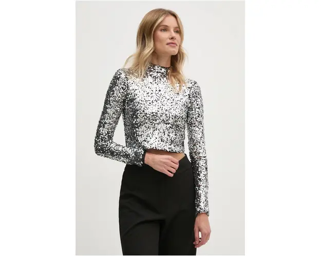 Dkny bluza femei, culoarea argintiu, cu imprimeu, DJ4T1239