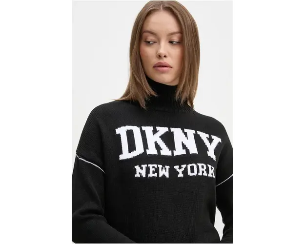 Dkny pulover femei, culoarea negru, cu turtleneck, DJ4R0386