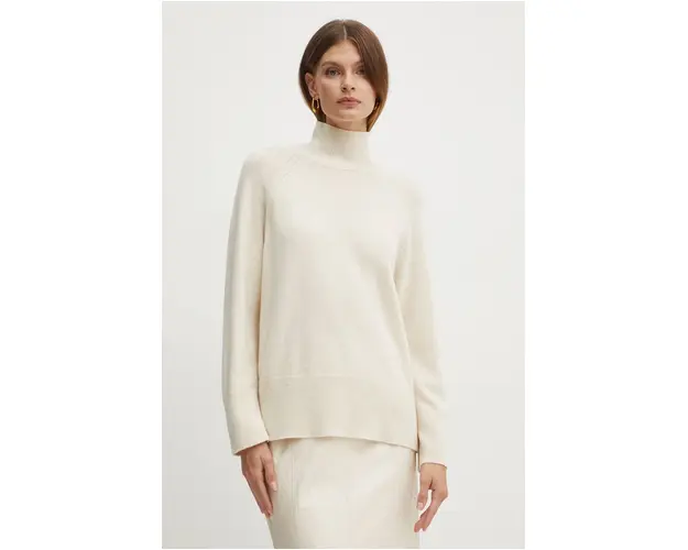 Marella pulover din amestec de lana femei, culoarea bej, cu turtleneck, 2423366184200