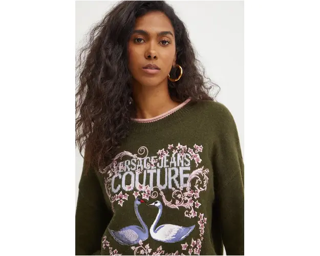 Versace Jeans Couture pulover din amestec de lana femei, culoarea verde, 77HAFM12 CMF18