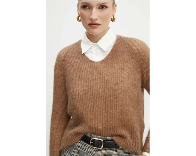 Max Mara Leisure pulover de lana femei, culoarea maro, light, 2426366118600