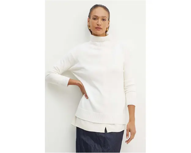 Max Mara Leisure pulover de lana femei, culoarea bej, light, cu guler, 2426366148600