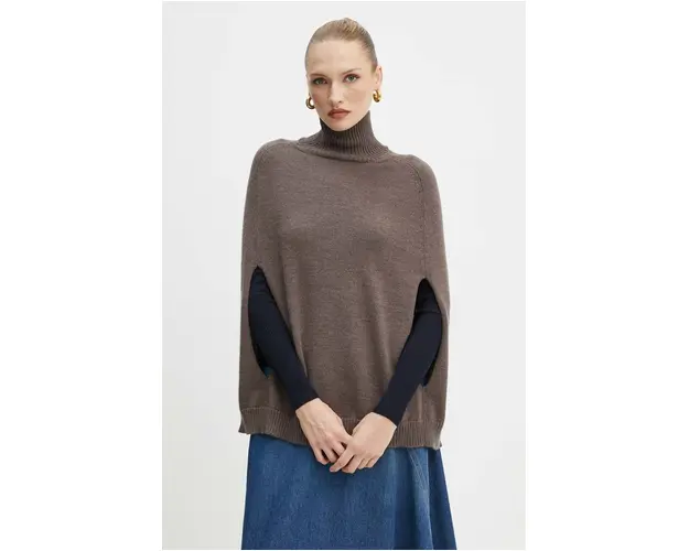 Max Mara Leisure pulover de lana femei, culoarea maro, cu guler, 2426366188600