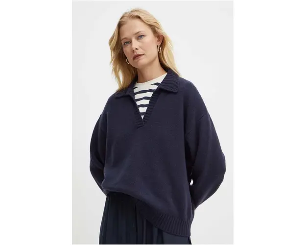 Weekend Max Mara pulover de lana femei, culoarea albastru marin, 2425366152600