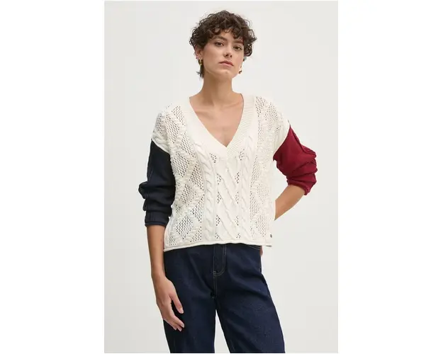 Pepe Jeans pulover HADA V-NECK femei, culoarea bej, PL702209