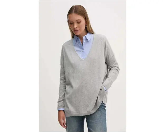 Pepe Jeans pulover din amestec de lana ISELA V-NECK femei, culoarea gri, light, PL702220