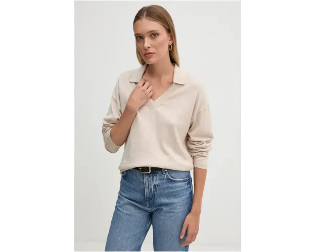 Pepe Jeans pulover din amestec de lana ISELA POLO femei, culoarea bej, light, PL702222
