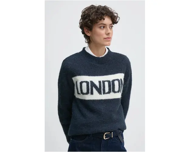 Pepe Jeans pulover din amestec de lana HILDA femei, culoarea albastru marin, PL702227