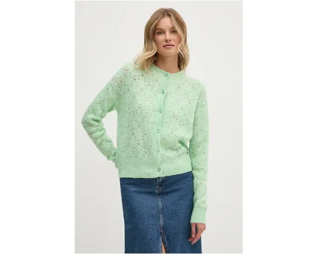 Pepe Jeans cardigan din amestec de lana HELEN CARDIGAN culoarea verde, light, PL702228
