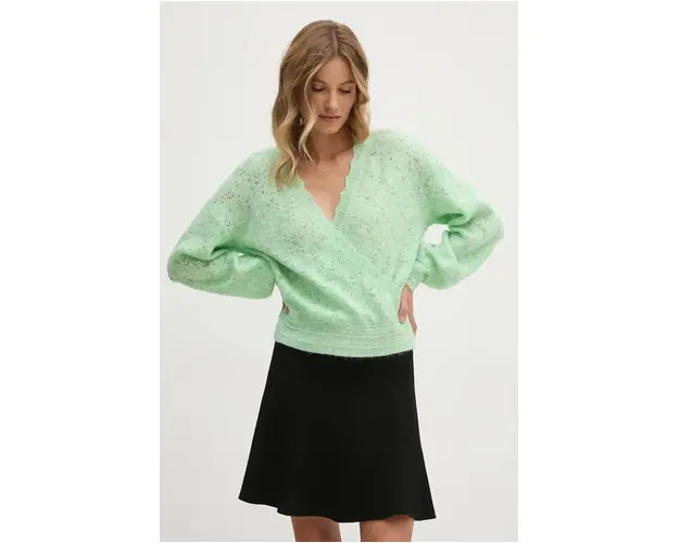 Pepe Jeans pulover din amestec de lana HELEN WRAP femei, culoarea verde, PL702231