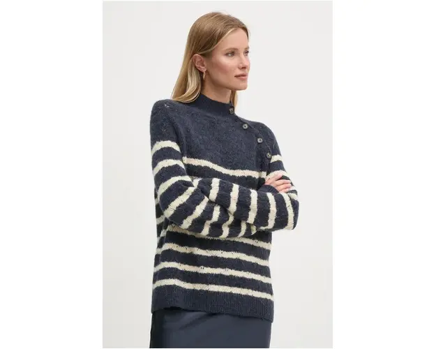 Pepe Jeans pulover din amestec de lana HELA femei, culoarea albastru marin, light, cu turtleneck, PL702234