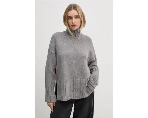 Barbour pulover din amestec de lana femei, culoarea gri, light, cu guler, LKN1539