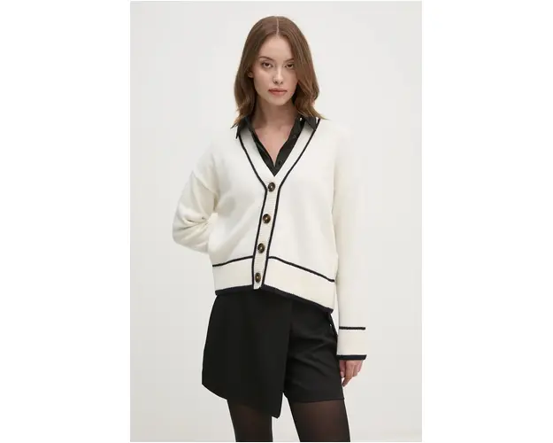 Barbour cardigan din amestec de lana culoarea bej, LKN1543