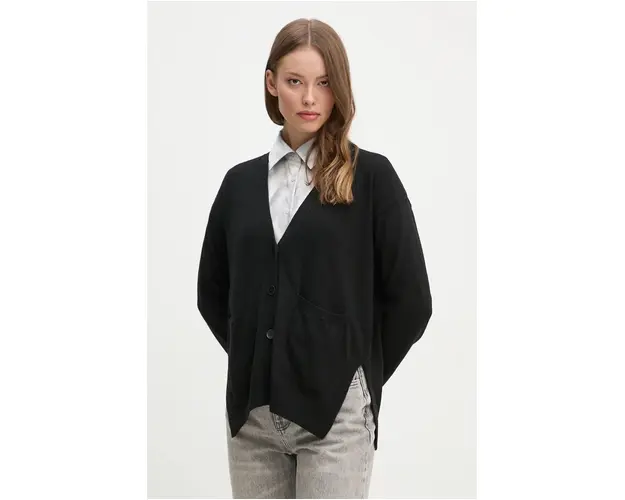 Sisley cardigan din amestec de casmir culoarea negru, light, 102HM601Z