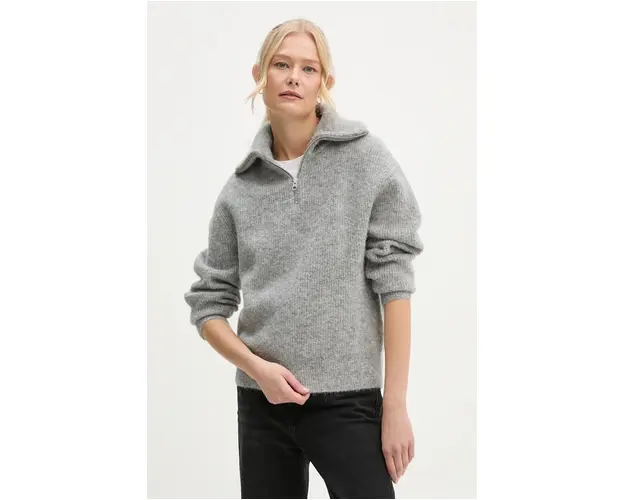 Samsoe Samsoe pulover de lana SAANOUR femei, culoarea gri, calduros, cu turtleneck, F24300038