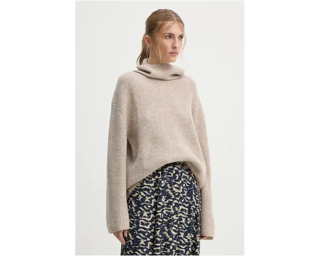 Samsoe Samsoe pulover de lana SAZLATA femei, culoarea bej, cu guler, F24300050