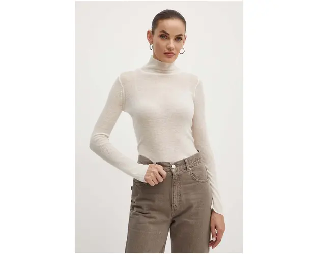 Marella pulover de lana femei, culoarea alb, light, cu turtleneck, 2423366032200