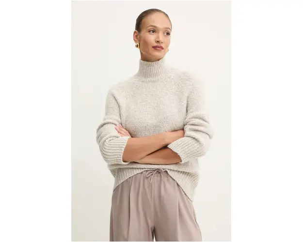 Marella pulover din amestec de lana femei, culoarea bej, cu guler, 2423946045200