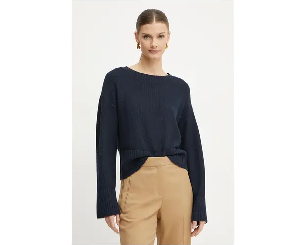 Boss Orange pulover de lana femei, culoarea albastru marin, 50535517