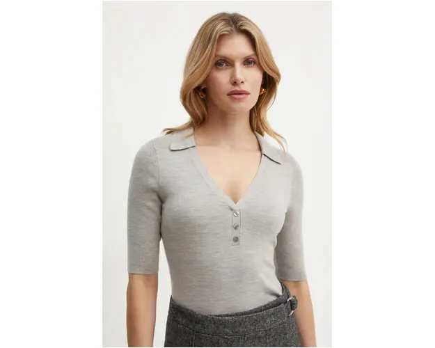 BOSS pulover de lana femei, culoarea gri, 50523743