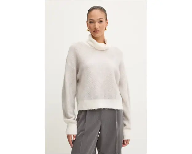 BOSS pulover de lana femei, culoarea gri, light, cu guler, 50524072