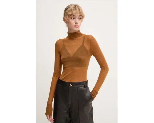 AERON pulover de casmir culoarea maro, light, cu turtleneck, PFTO538523
