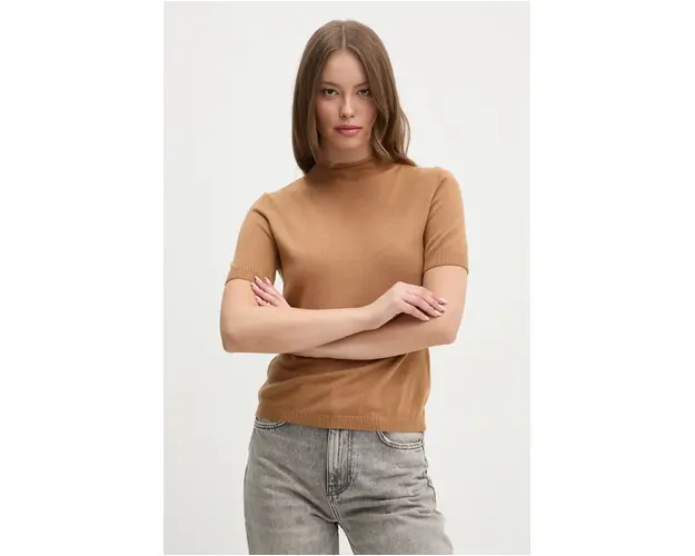 Sisley pulover de lana femei, culoarea maro, light, cu turtleneck, 11BAM105P