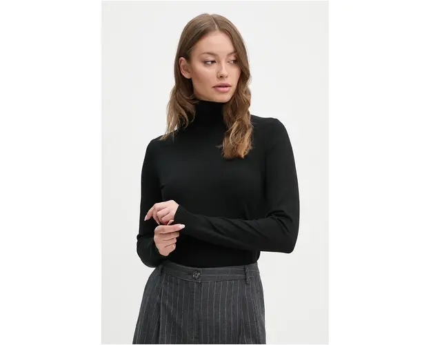 Sisley pulover femei, culoarea negru, light, cu guler, 17Q3M2178