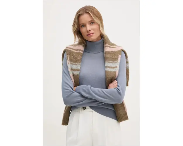 Sisley pulover de lana femei, light, cu guler, 11BAM201C