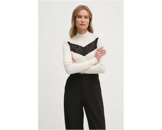 Sisley pulover de lana femei, culoarea bej, light, cu turtleneck, 1M9AL201V