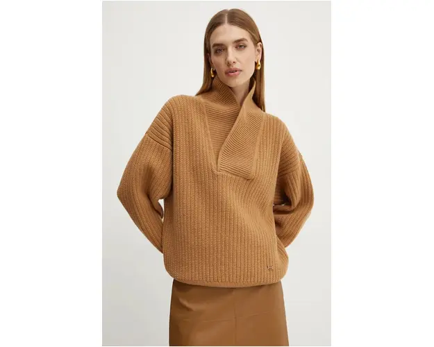 Victoria Beckham pulover de lana femei, culoarea maro, calduros, 1424KJU005932A