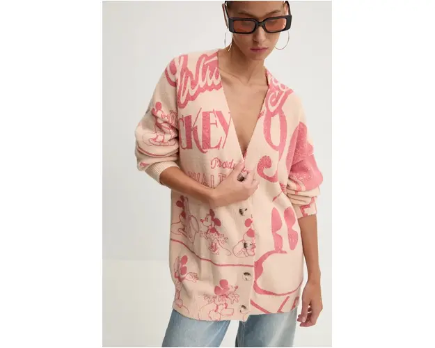 Desigual cardigan WALT DISNEY femei, culoarea roz, 24WWJF78