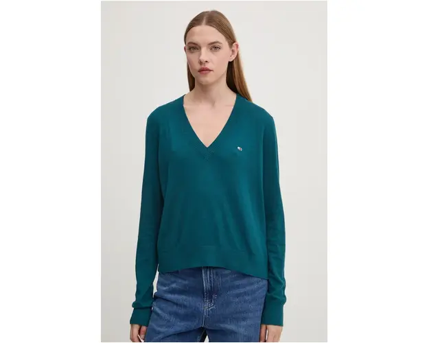 Tommy Jeans pulover femei, culoarea verde, light, DW0DW18670