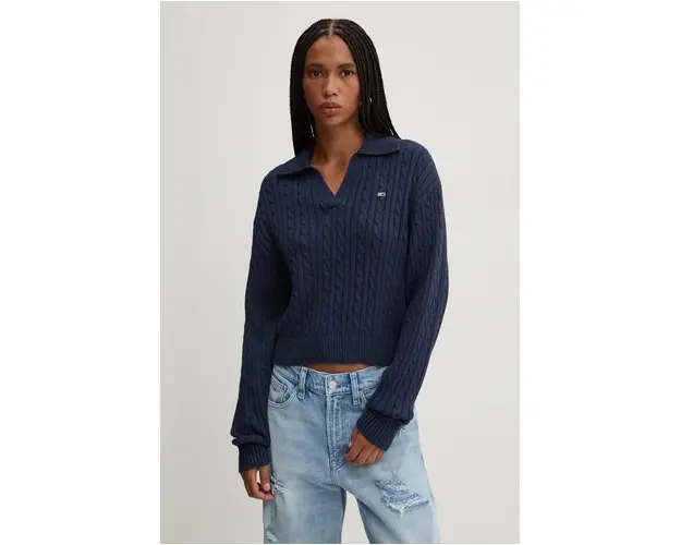 Tommy Jeans pulover de bumbac culoarea albastru marin, DW0DW18680