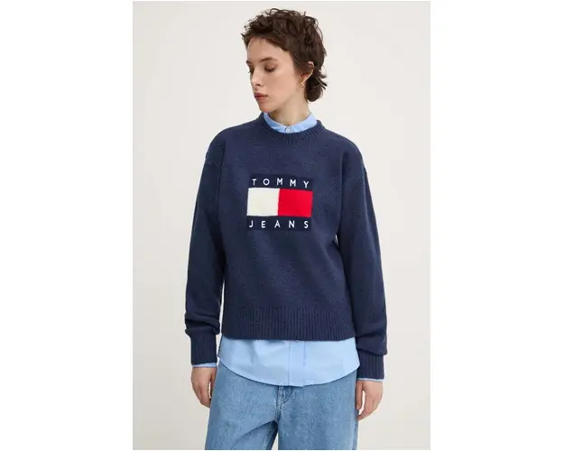Tommy Jeans pulover din amestec de lana femei, culoarea albastru marin, light, DW0DW18681