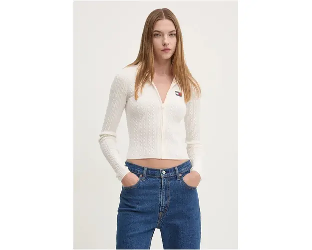Tommy Jeans cardigan femei, culoarea bej, light, DW0DW19681