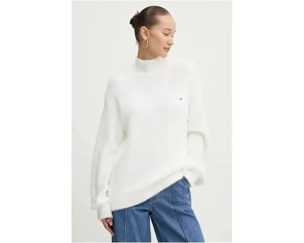 Tommy Jeans pulover femei, culoarea bej, cu turtleneck, DW0DW19682