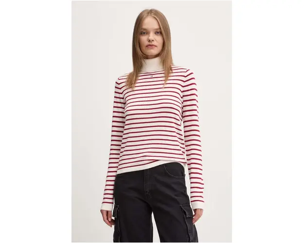 Tommy Jeans pulover femei, culoarea bej, cu guler, DW0DW19686