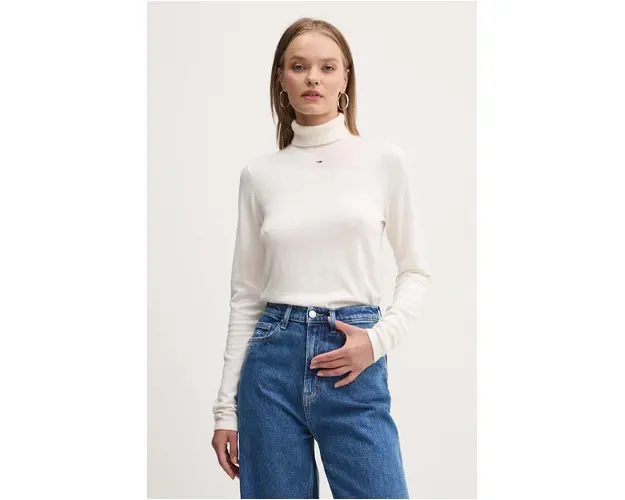 Tommy Jeans pulover femei, culoarea bej, cu guler, DW0DW19686