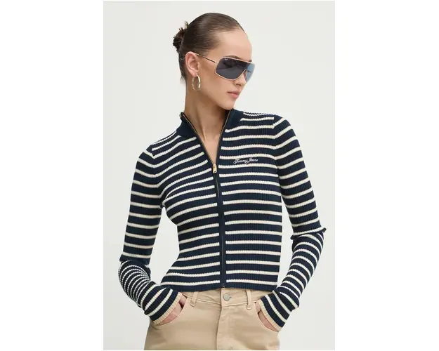 Tommy Jeans cardigan femei, culoarea albastru marin, DW0DW19835