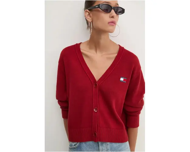 Tommy Jeans cardigan din bumbac culoarea bordo, DW0DW19913