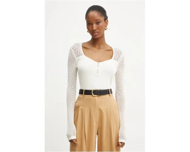 Morgan bluza MBOGOS femei, culoarea bej, neted, MBOGOS