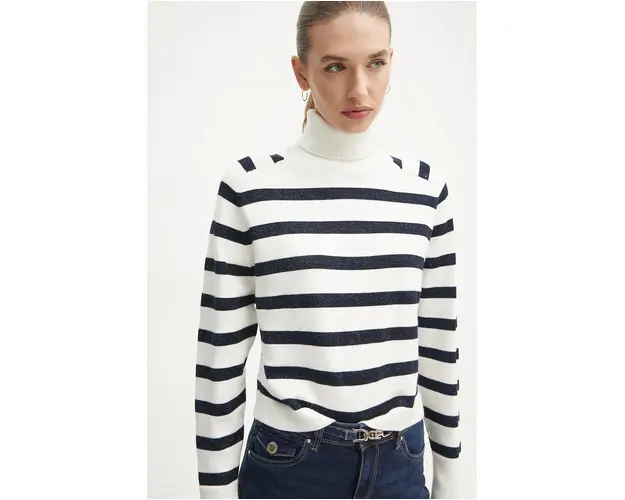 Morgan pulover MLAGON femei, culoarea bej, light, cu guler, MLAGON