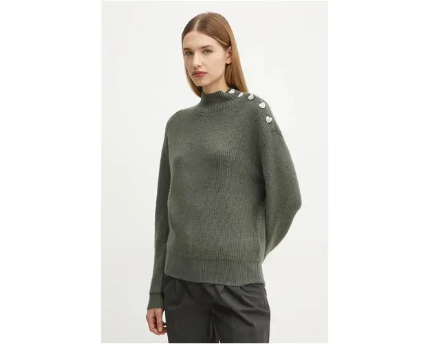 Morgan pulover din amestec de lana MSTORI femei, culoarea verde, cu turtleneck, MSTORI