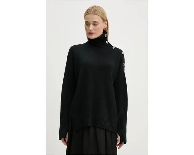 ZADIG&VOLTAIRE pulover de casmir culoarea negru, cu guler, KWSW00002