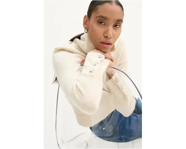 ZADIG&VOLTAIRE pulover de casmir culoarea bej, cu guler, KWSW01686