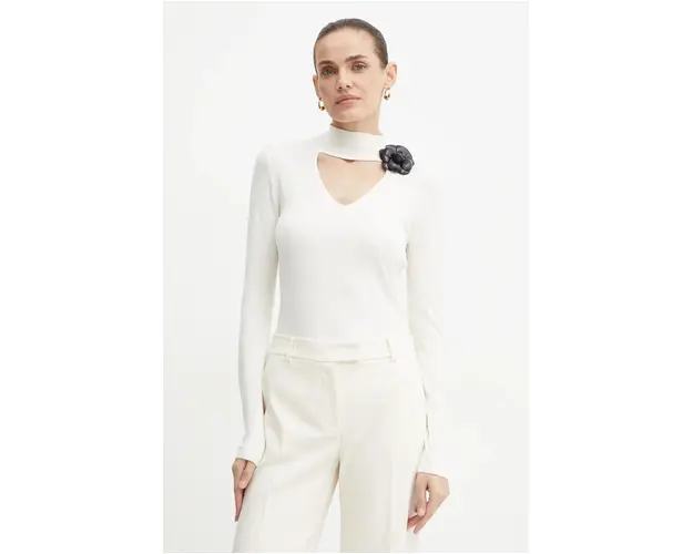 Simona Corsellini pulover femei, culoarea bej, light, cu turtleneck, A24CPMGP02
