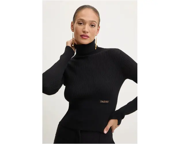 Patou pulover de lana femei, culoarea negru, cu guler, KN1848009